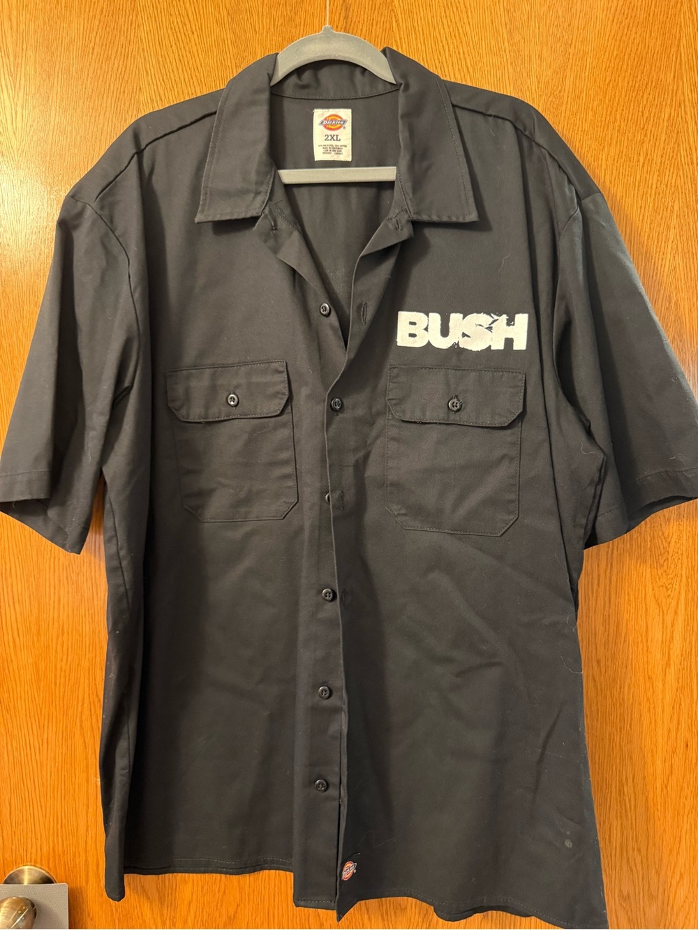 Dickies Black Short-Sleeve Button-Down Work Shirt with BUSH Chest Logo